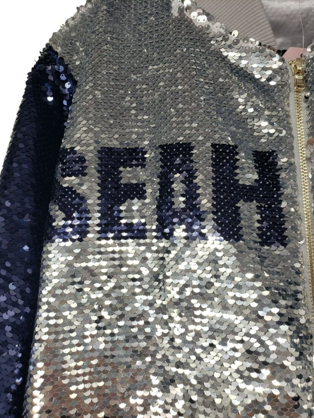 Seattle Seahawks Sequins Silver Blue Bomber Jacket Womens M Medium NFL Bling - Picture 3 of 16